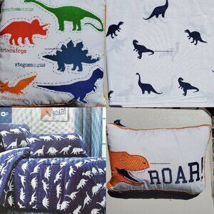 8pc Dinosaur Full Quilt ~ Sheets ~ 2 Throw Pillows ~ Dinosaurs Blue White NEW